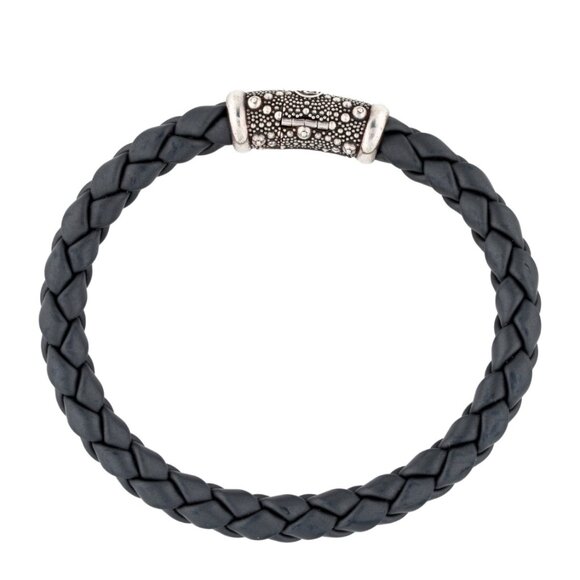 DAVID YURMAN STERLING SILVER 925  LEATHER BRAIDED BRACELET - Picture 6 of 10